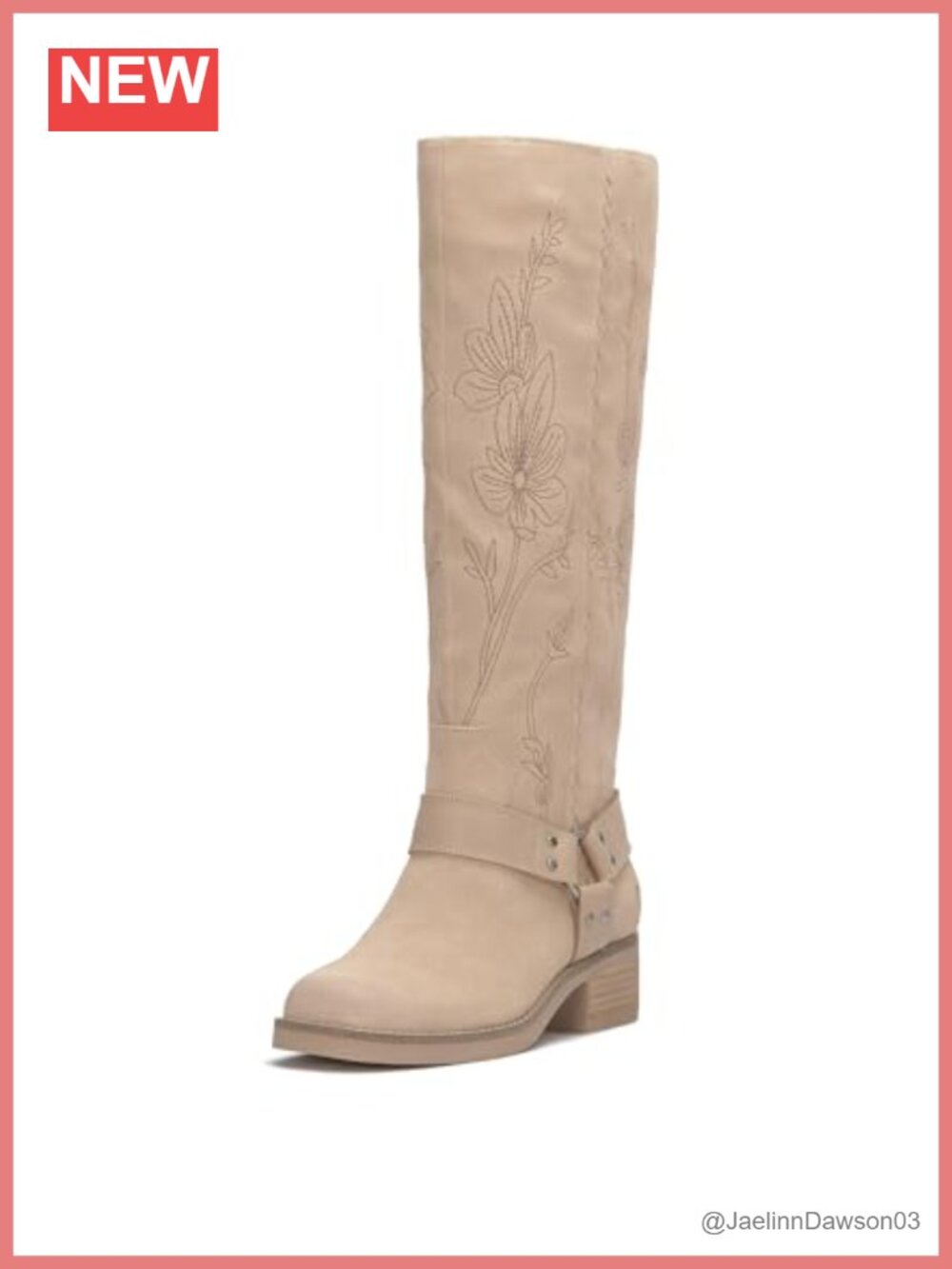 Knee-High Suede Boots with Unique Embroidery Pull-On Block Heel